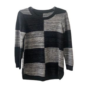 Black White Colour Block Cotton Knit Long Line Sweater Size XS